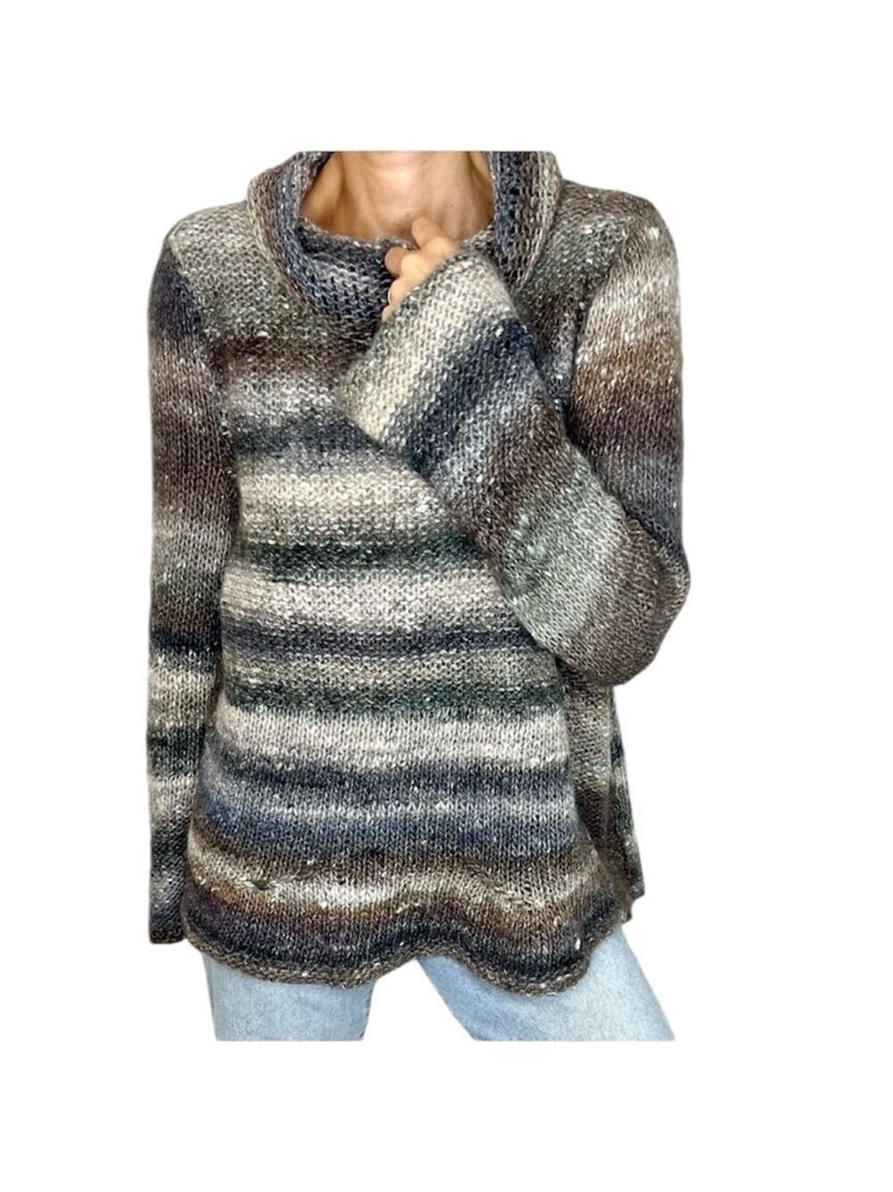 Neutral grey brown beige cowl neck sweater